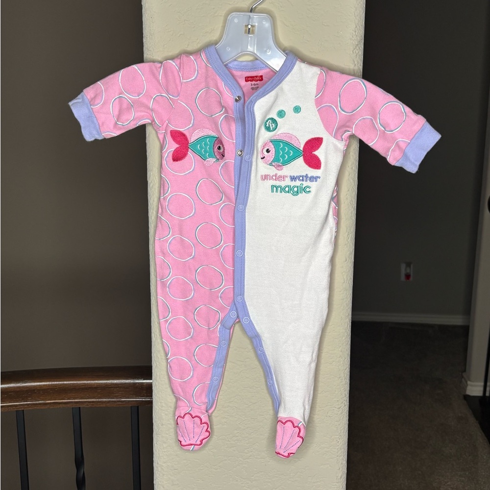 Fisher-Price Pink Baby Onepiece FPME005 Fish Embroidery 100% Cotton Size 3-6M